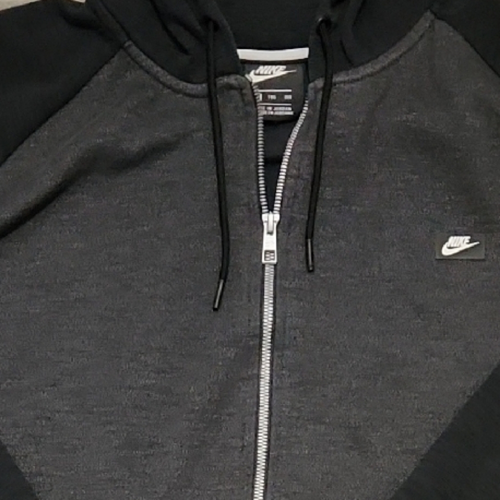 Nike Sportswear Optic Fleece Full-Zip Hoodie Black Gray Rubber Box Logo 2XL - Picture 3 of 10